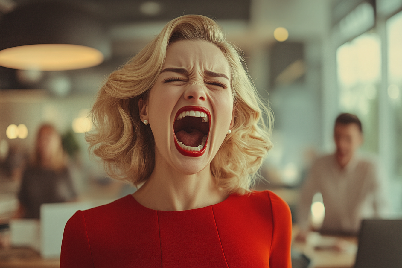 A woman yelling in an office space | Source: Midjourney