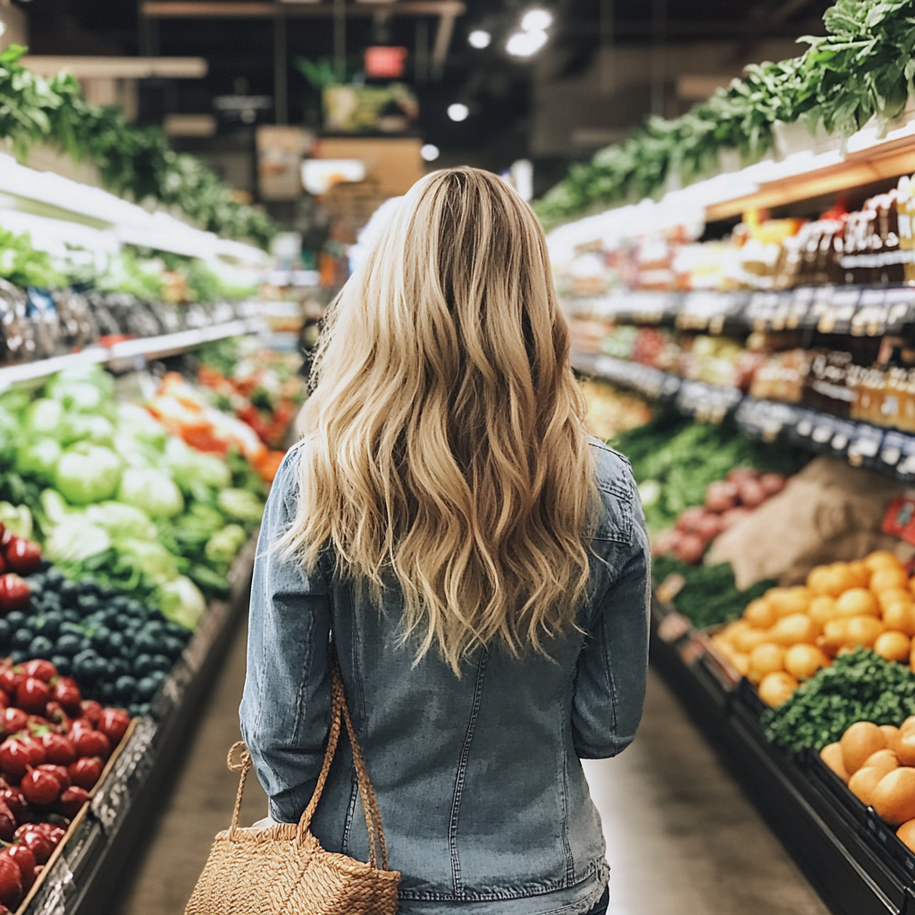 A woman in a grocery store | Source: Midjourney