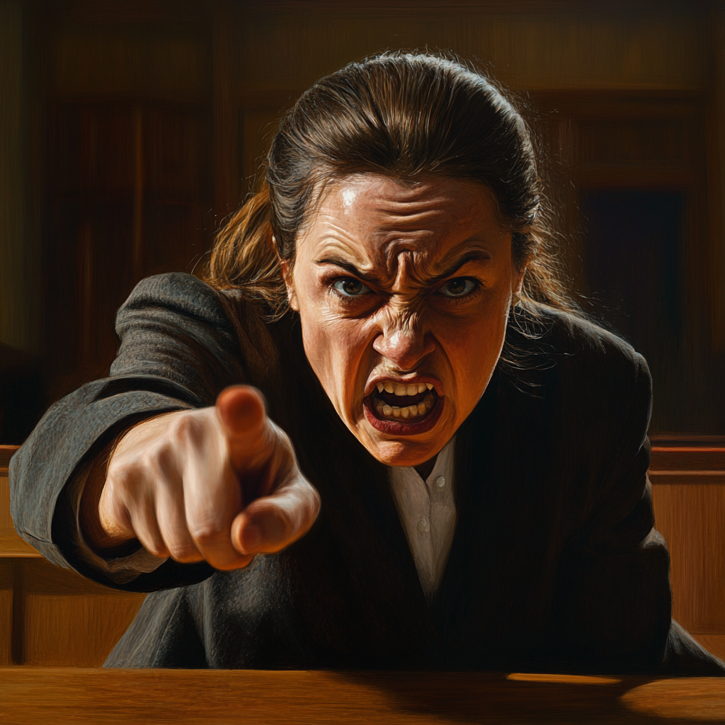 A furious woman in a courtroom | Source: Midjourney