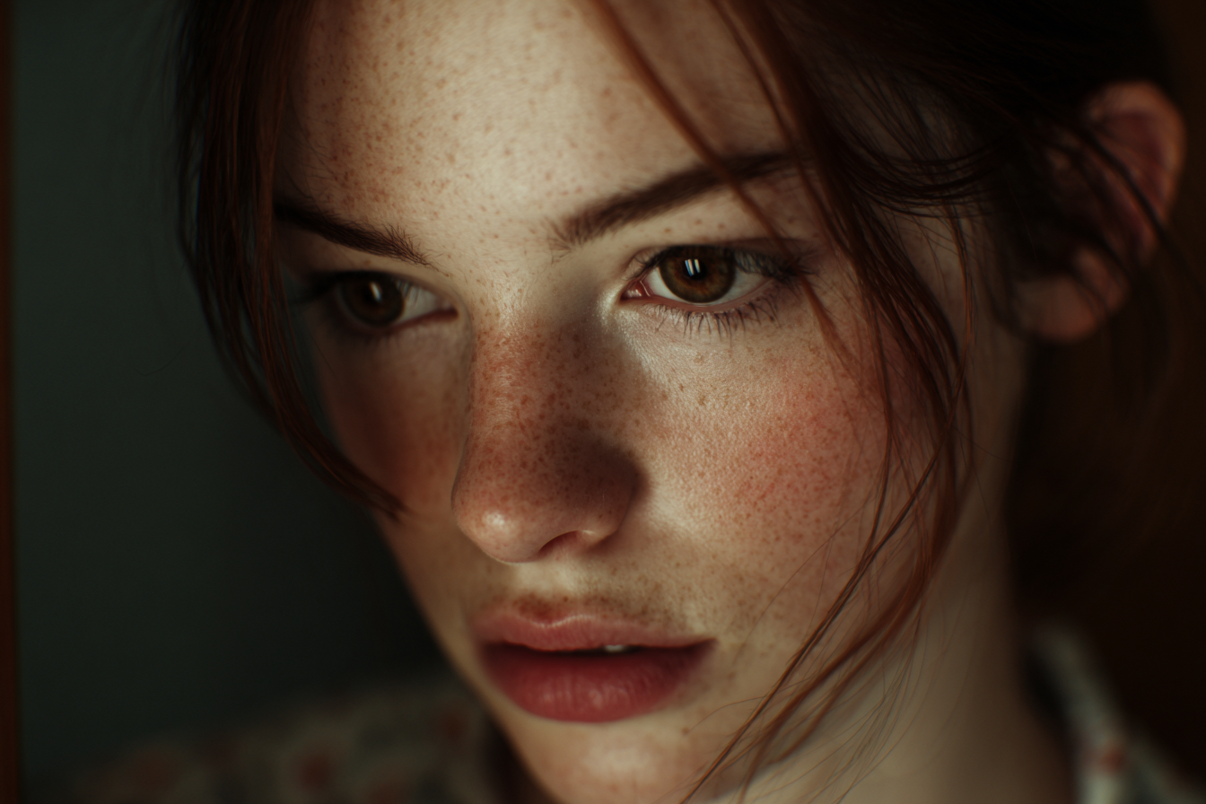 A young woman looking down | Source: Midjourney