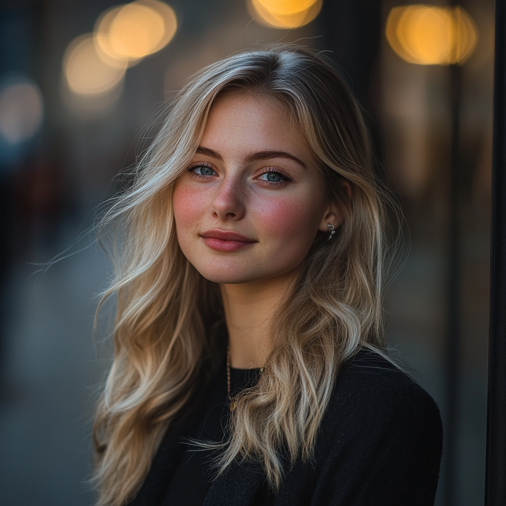 A young woman with a pleasant smile is looking at someone | Source: Midjourney