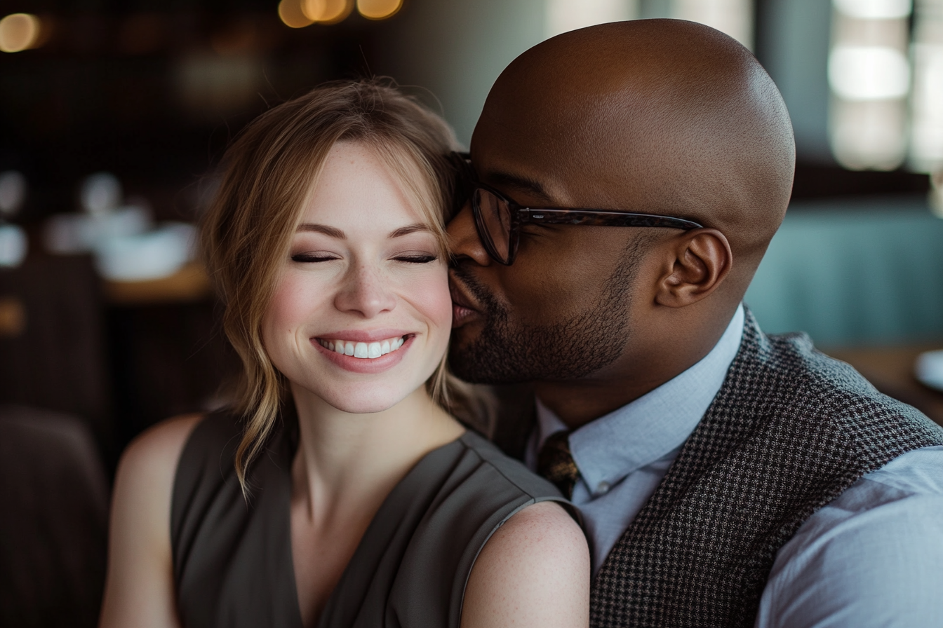 A man kissing a woman on the cheek | Source: Midjourney