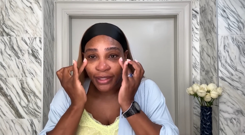 Serena Williams doing her skincare routine from a video dated April 24, 2024. | Source: YouTube/Vogue