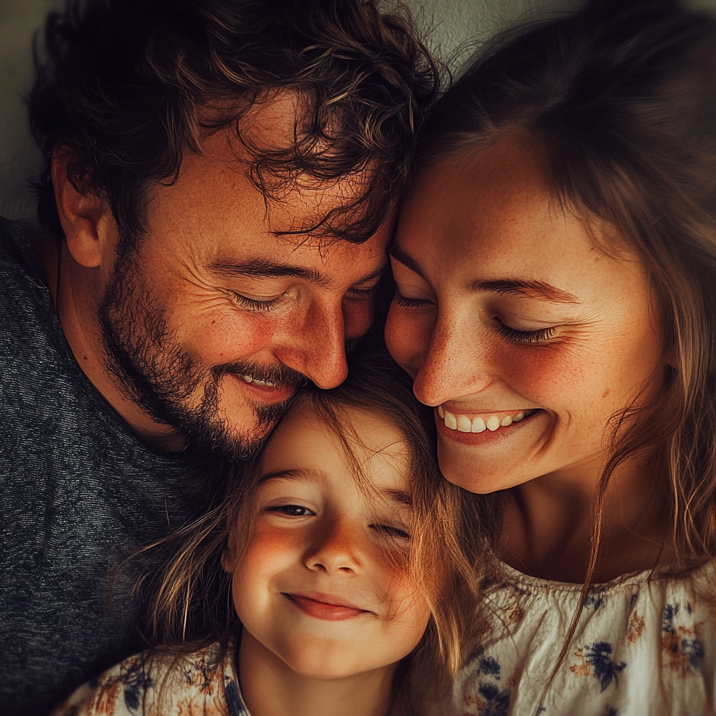 Happy couple with their adopted daughter | Source: Midjourney