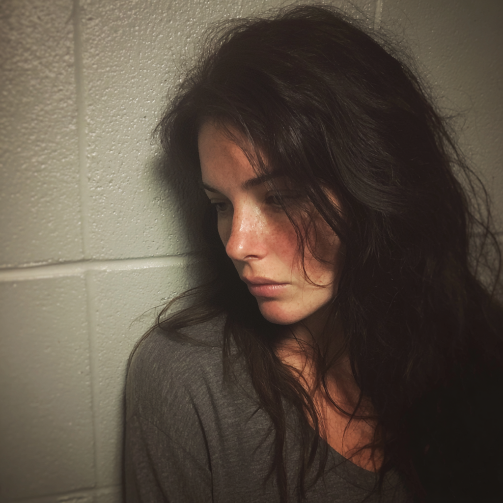 A woman leaning against a wall | Source: Midjourney