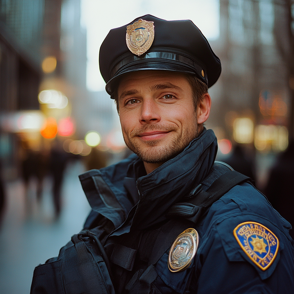 Un homme heureux déguisé en policier | Source : Midjourney