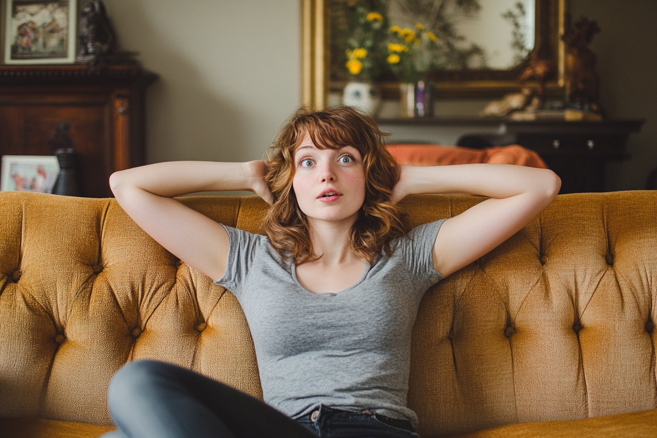 A woman sitting on a sofa | Source: Midjourney