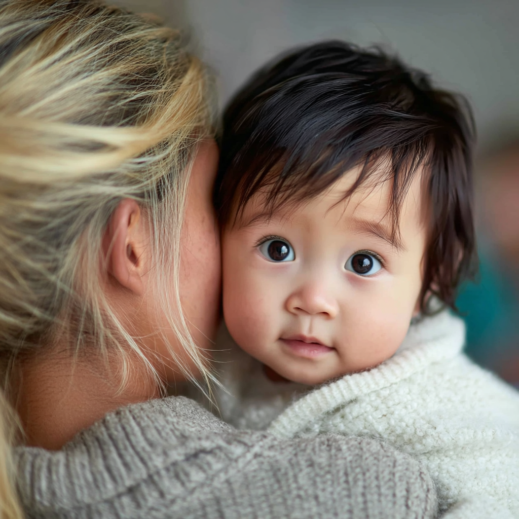 Woman holding a baby boy | Source: Midjourney