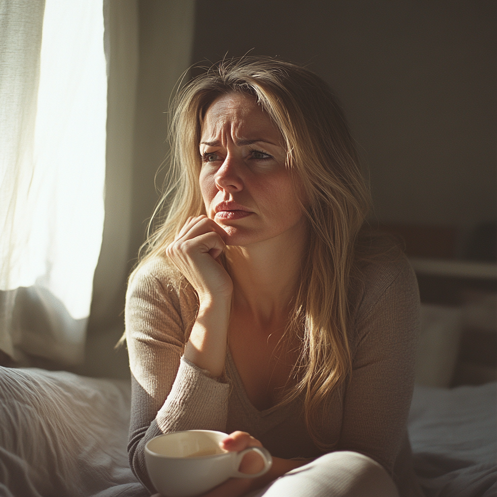 A woman thinking, looking worried | Source: Midjourney