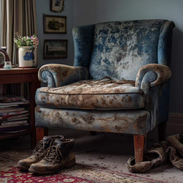 A muddy chair and untidy living room | Source: Midjourney