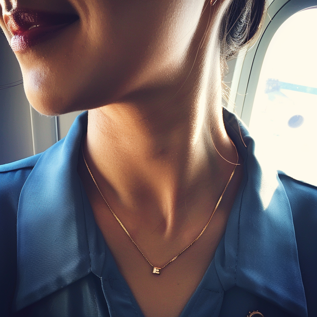 Une hôtesse de l'air portant un collier en or | Source : Midjourney