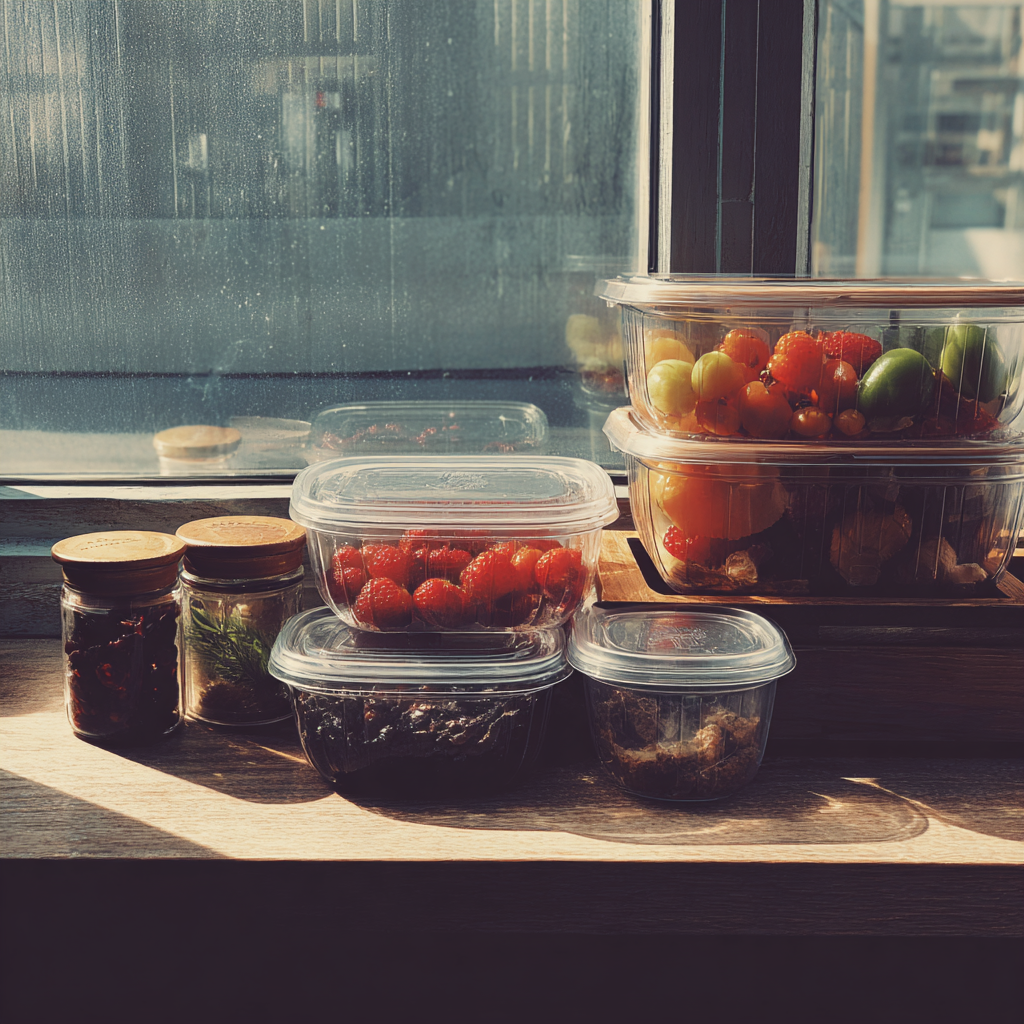 Containers of food on a kitchen counter | Source: Midjourney