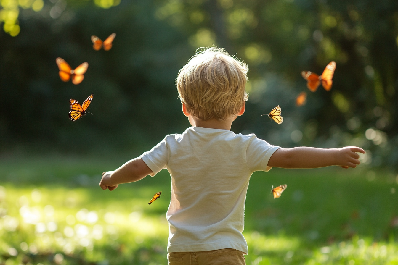 A boy chasing butterflies | Source: Midjourney