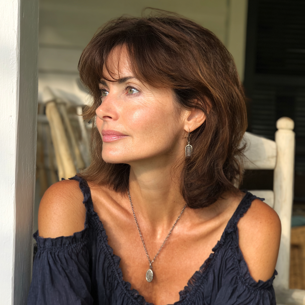 A woman wearing a navy dress | Source: Midjourney