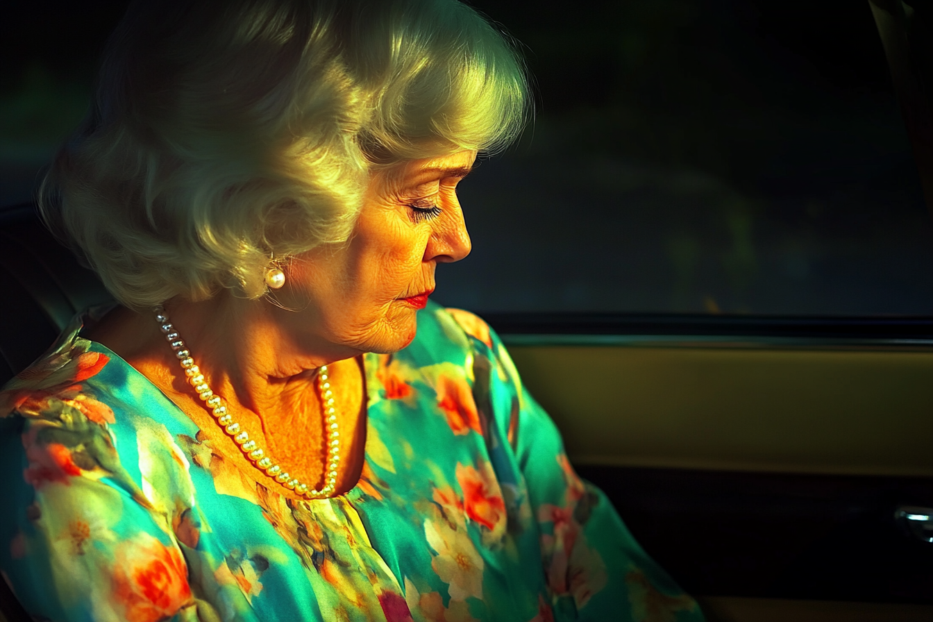 A woman in a taxi looking out the window | Source: Midjourney