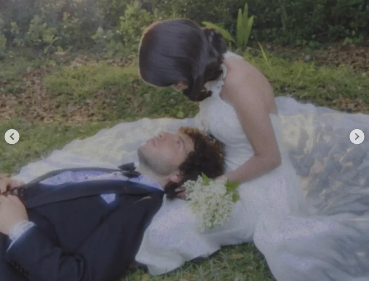 Selena Gomez and Benny Blanco look into each other's eyes in a photo taken during their wedding day on September 27, 2025. | Source Instagram/selenagomez