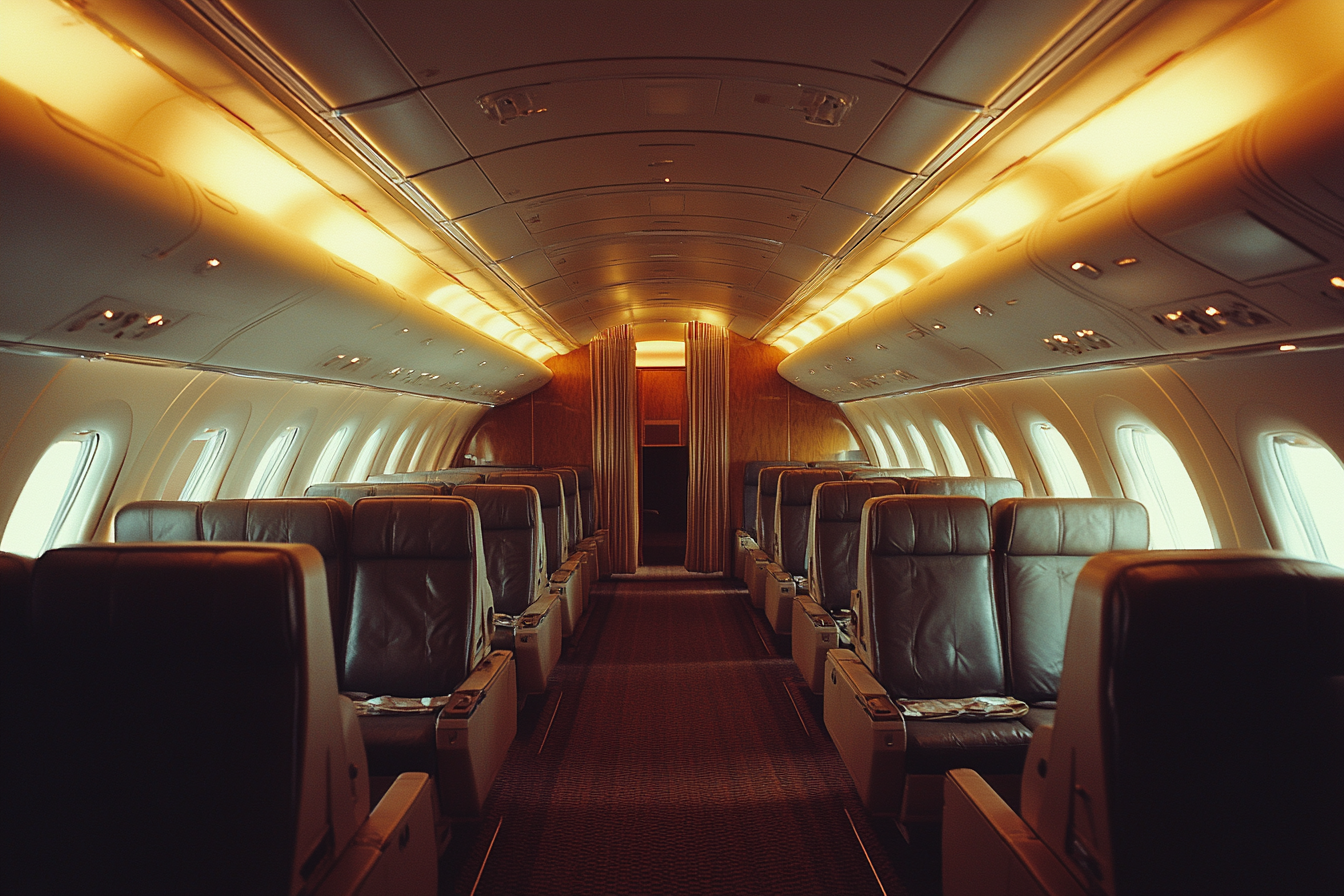 Spacious business class cabin interior. | Source: Midjourney