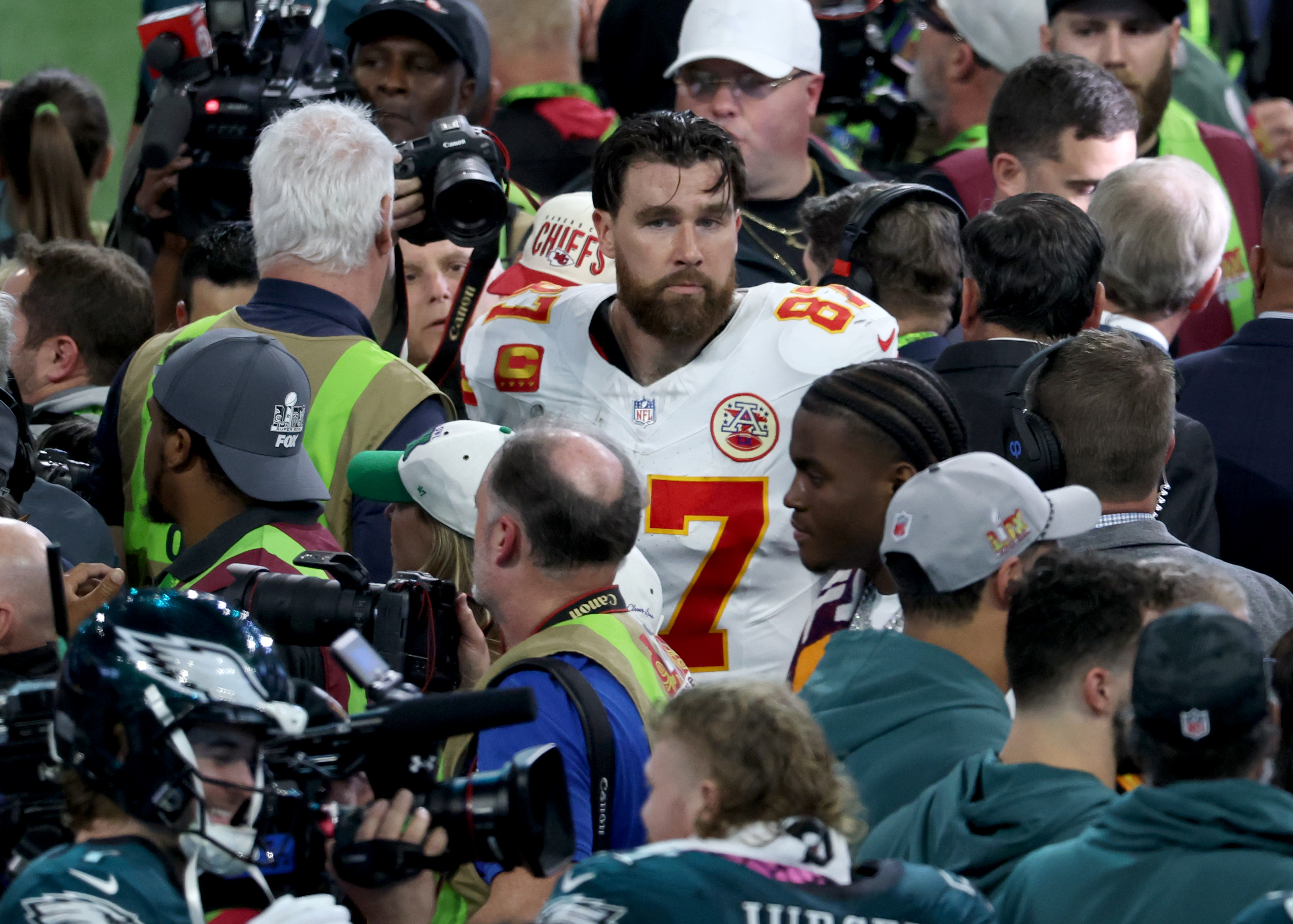 Travis Kelce of the Kansas City Chiefs looks on after Super Bowl LIX against the Philadelphia Eagles on February 9, 2025 | Source: Getty Images