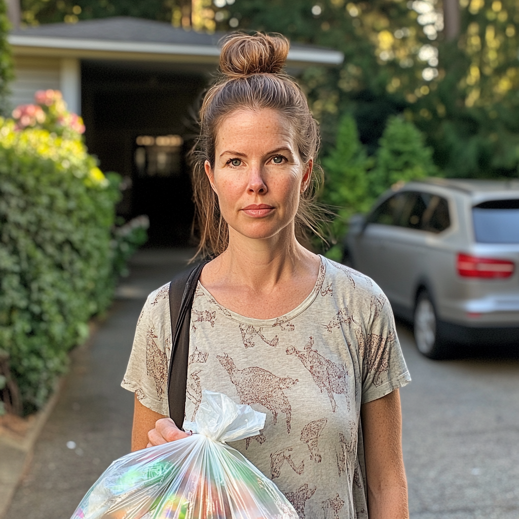 A woman holding a bag of groceries | Source: Midjourney