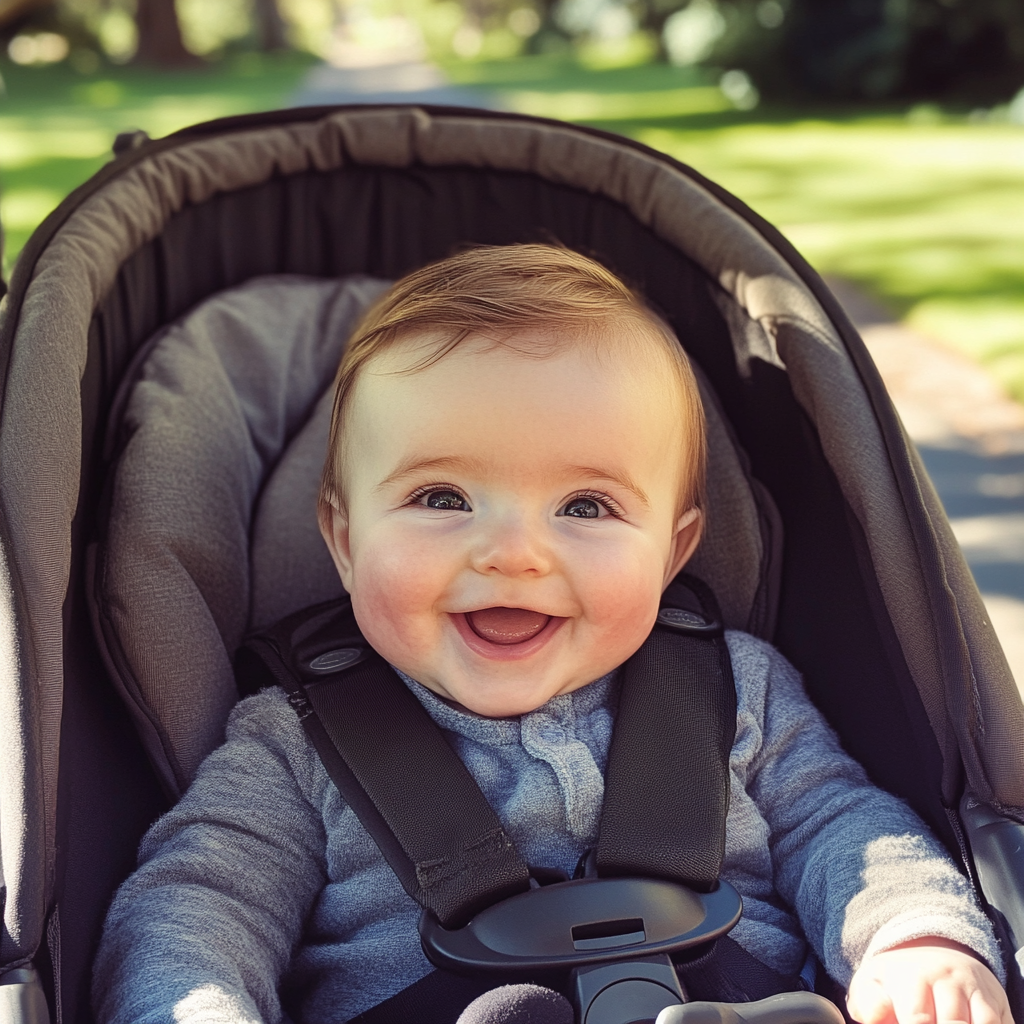 A baby boy in a stroller | Source: Midjourney