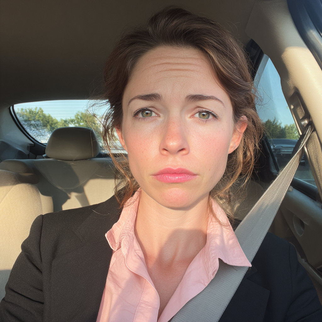 Zdenerwowana kobieta siedząca w samochodzie | Źródło: Midjourney