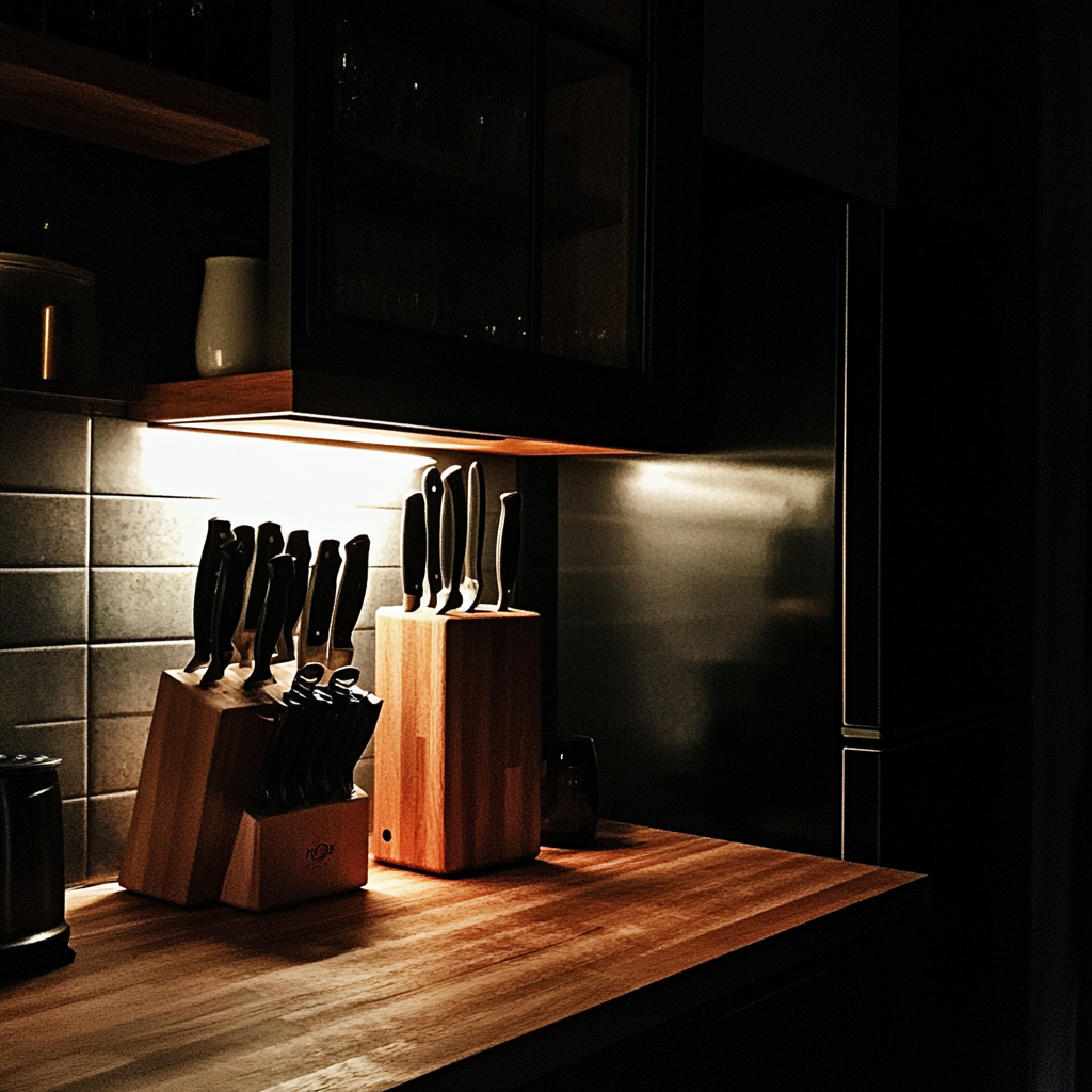 A knife block in a kitchen | Source: Midjourney