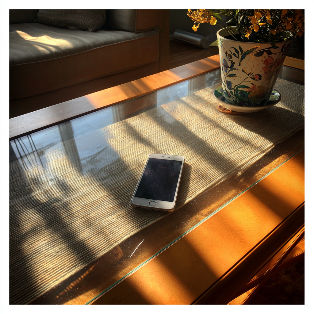 A cellphone on a coffee table | Source: Midjourney