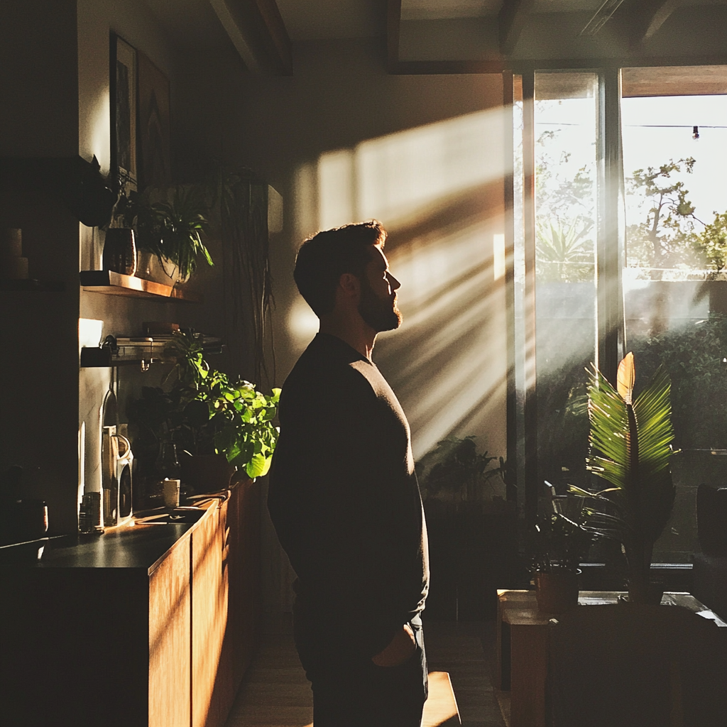 A man standing in a living room | Source: Midjourney