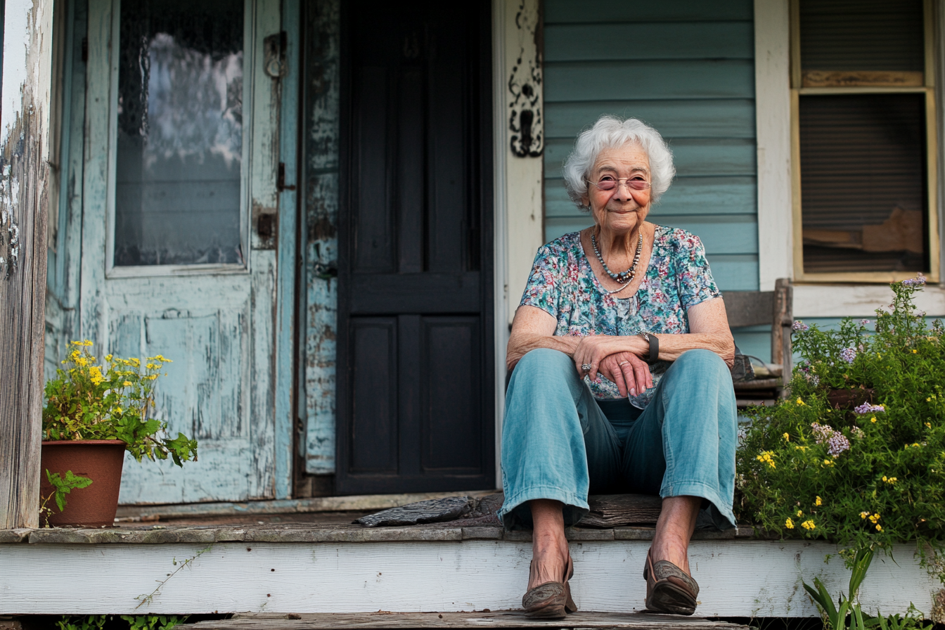 A woman sitting on her porch | Source: Midjourney