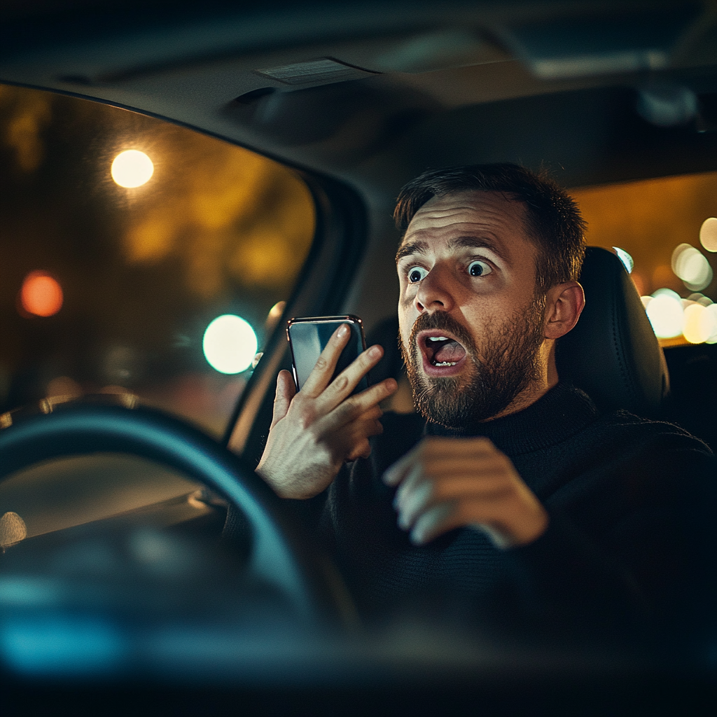 A shocked man in his car | Source: Midjourney