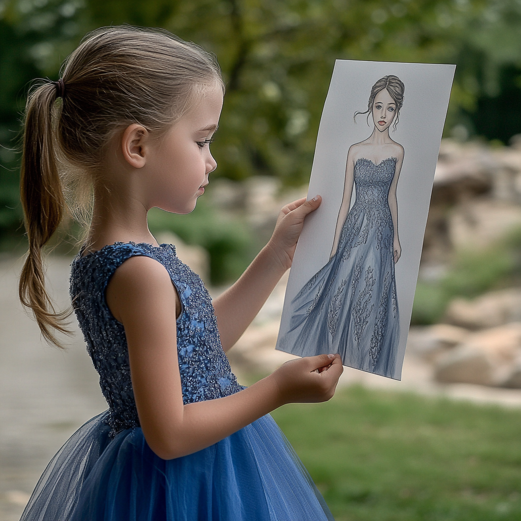 A little girl showing off the drawing of her mother | Source: Midjourney