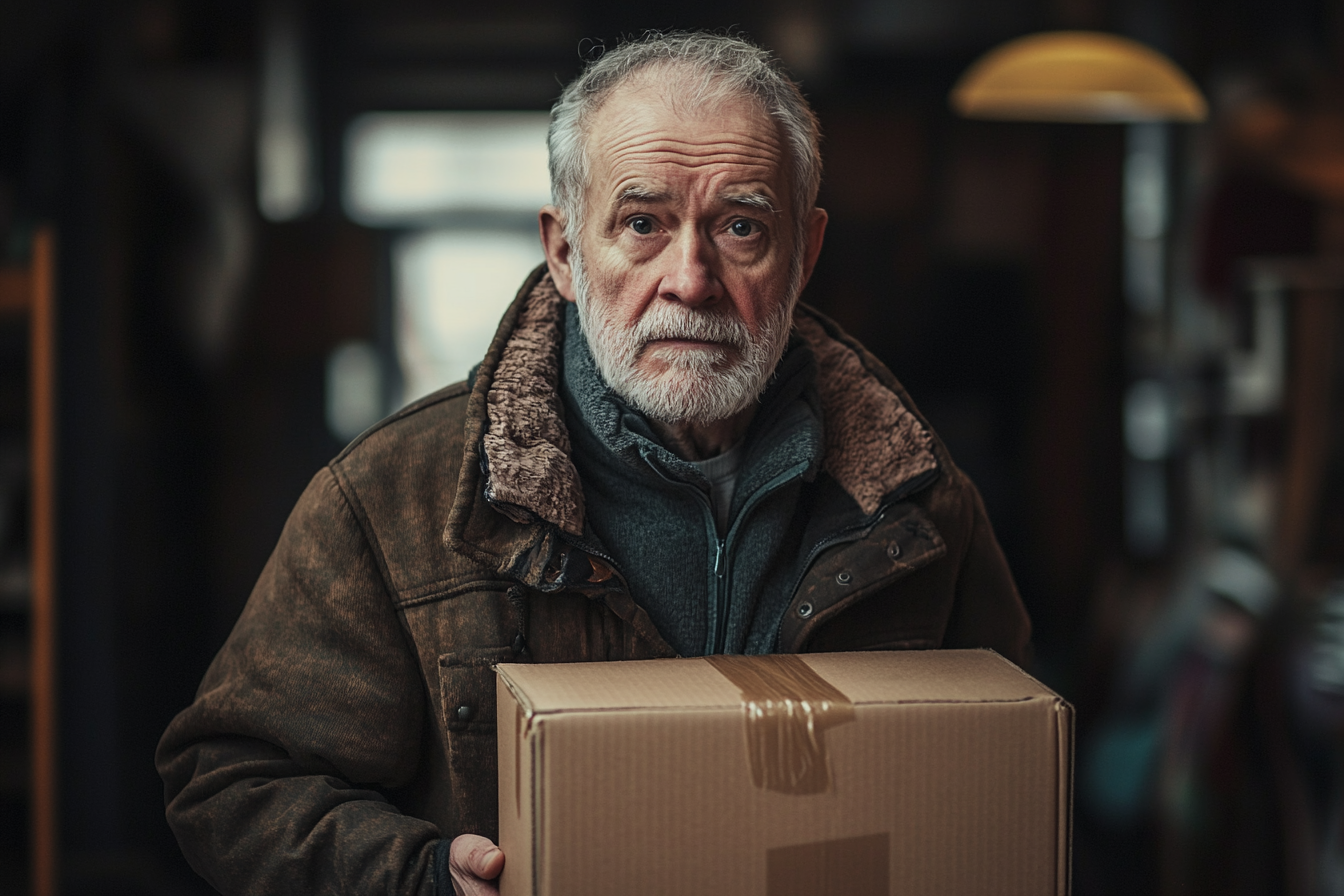 A man carrying a package into his home | Source: Midjourney