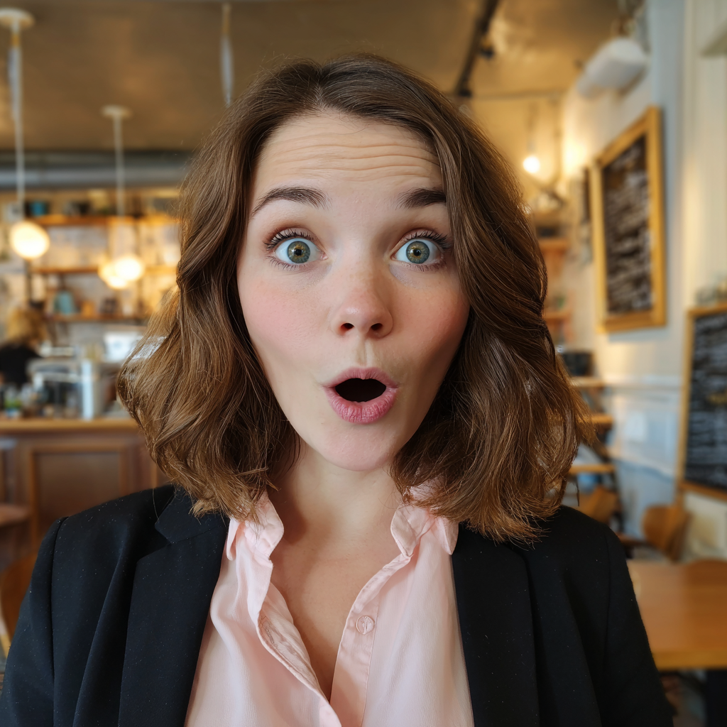 Zszokowana kobieta w kawiarni | Źródło: Midjourney
