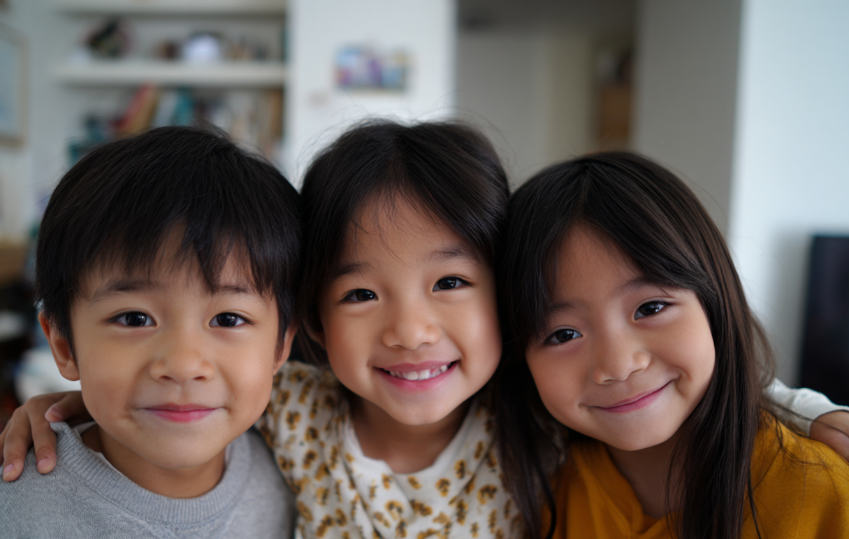 Three kids standing together | Source: Midjourney