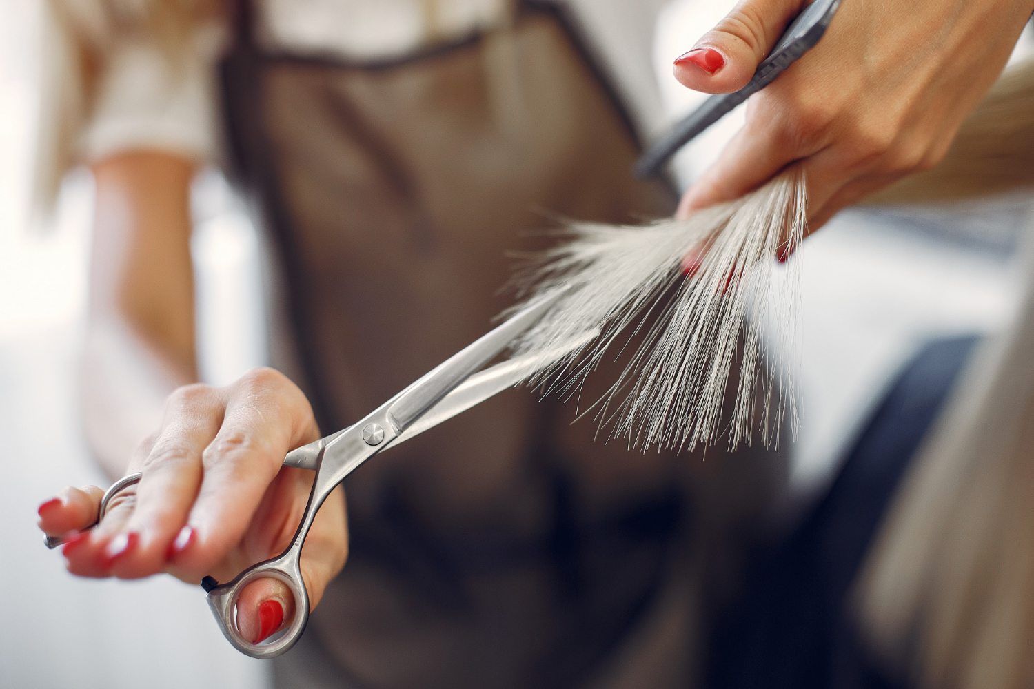 Imagen recortada de una mujer cortándole el pelo a alguien | Fuente: Freepik