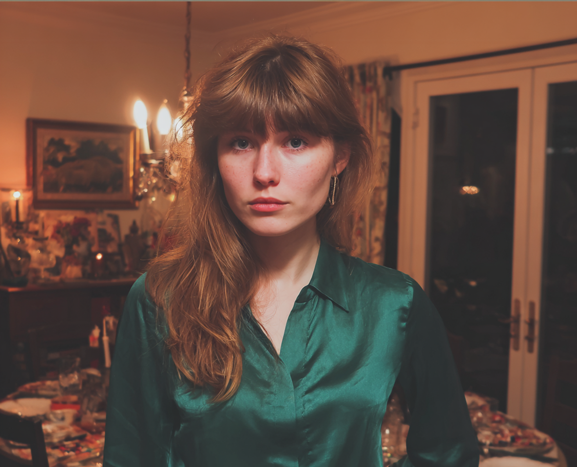 A pensive woman wearing a green blouse | Source: Midjourney