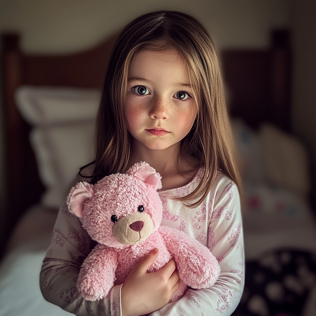 A little girl holding a teddy bear | Source: Midjourney