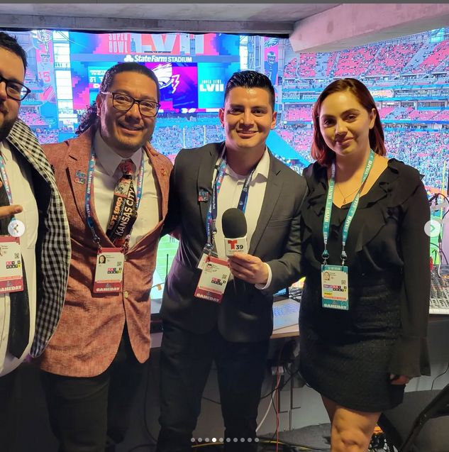 Adan Manzano Aguilar covering the Super Bowl LVII with his colleagues, from a post dated February 15, 2023 | Source: Instagram/adanmanzanoa