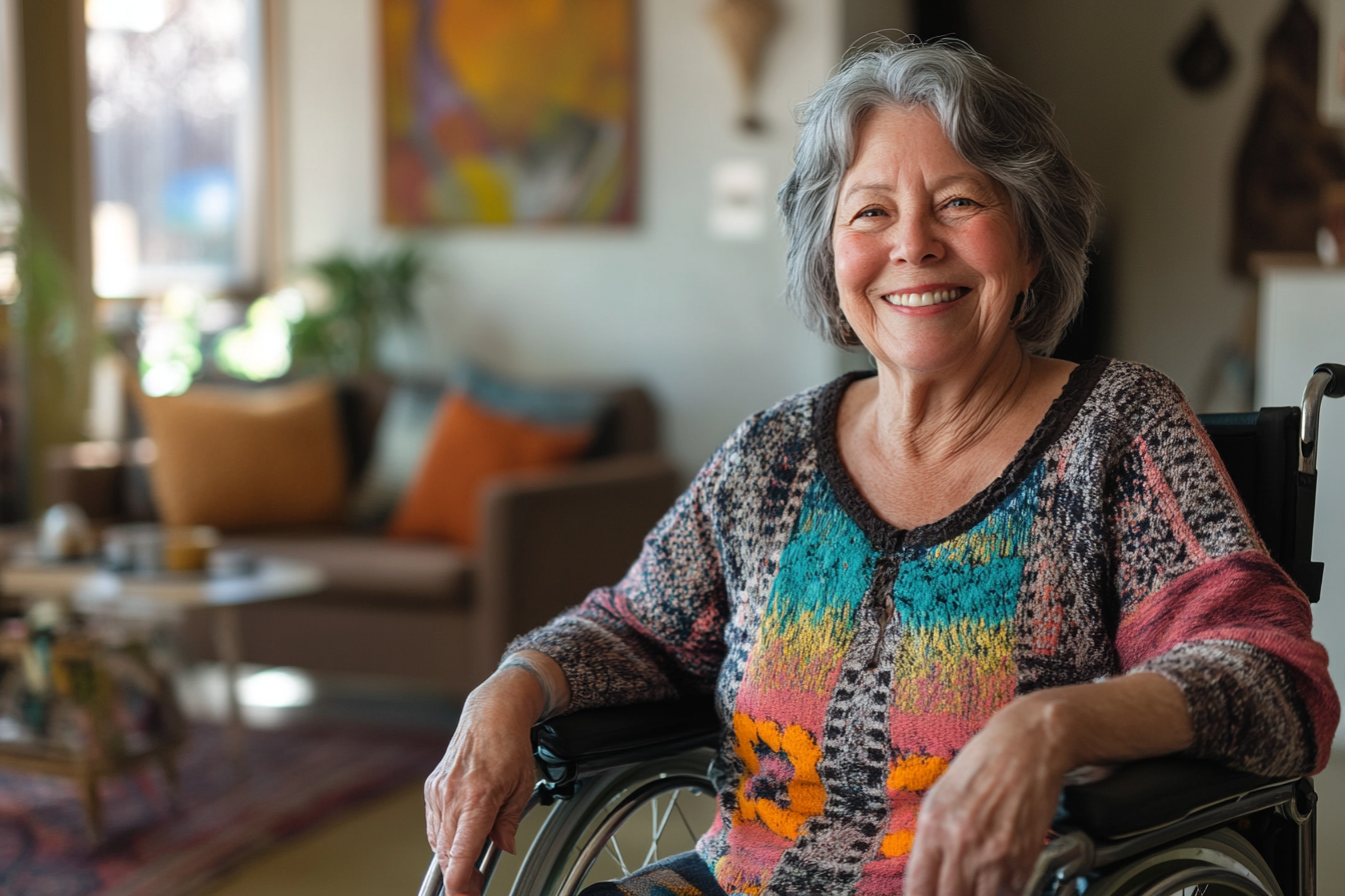 A smiling woman in a wheelchair | Source: Midjourney