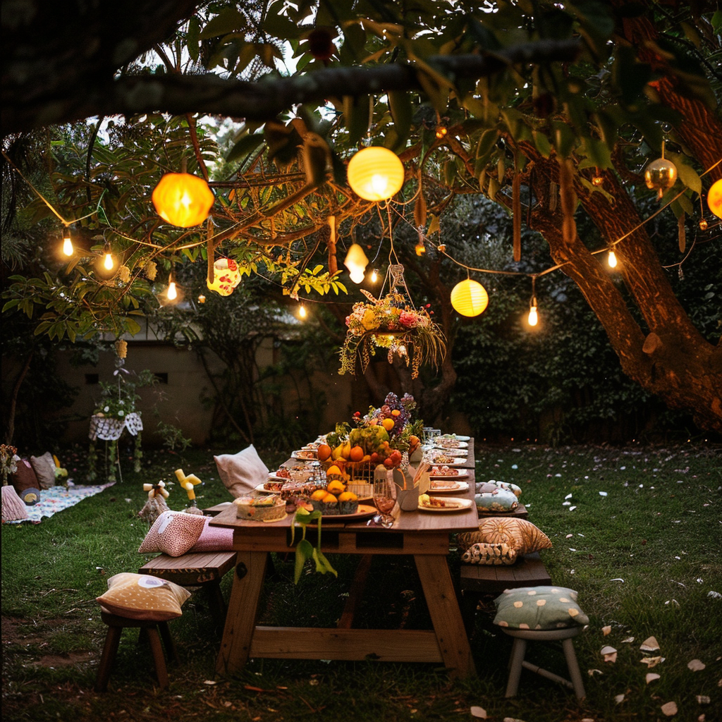 An outdoor birthday party set up | Source: Midjourney