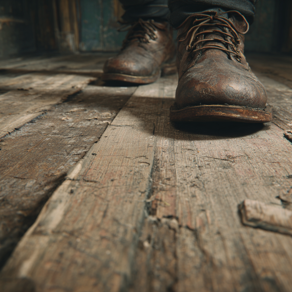 Close-up shot of a man walking on the floorboard | Source: Midjourney
