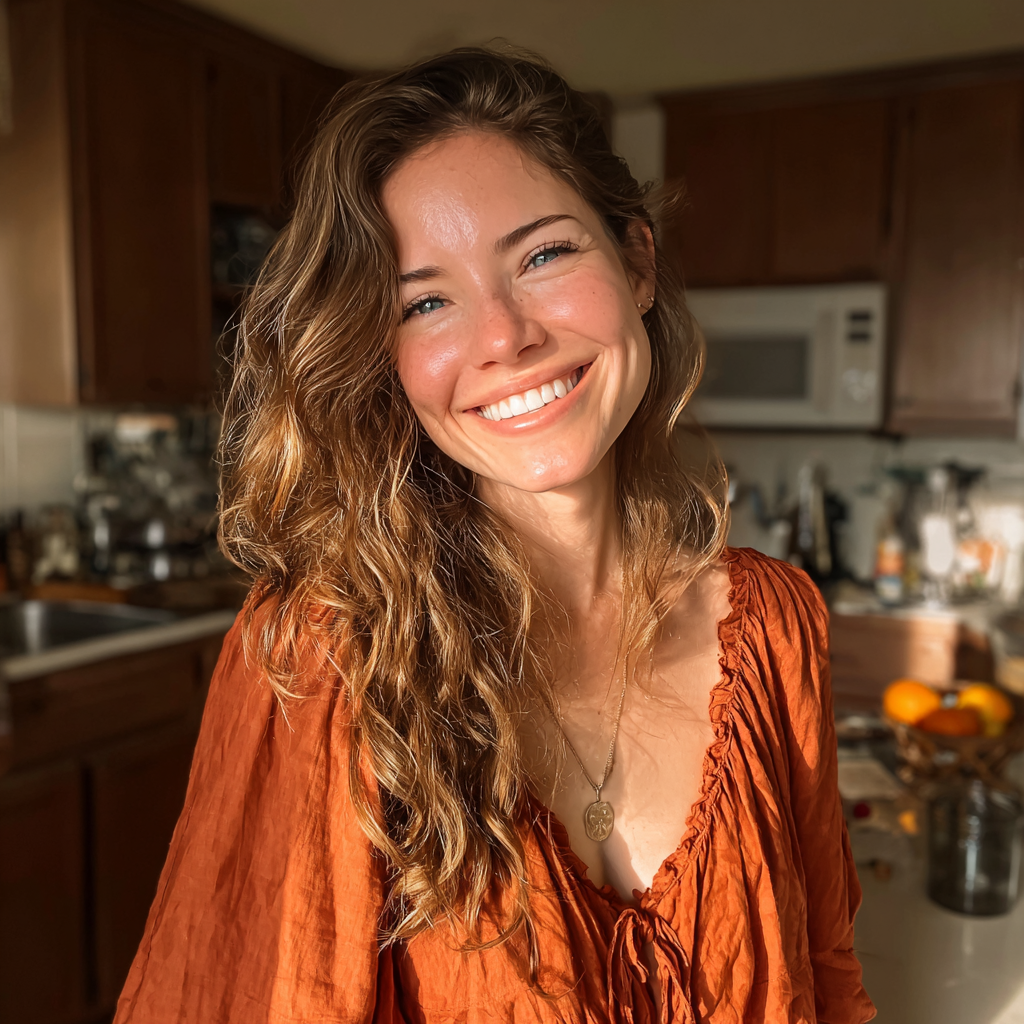 A smiling woman standing in a kitchen | Source: Midjourney