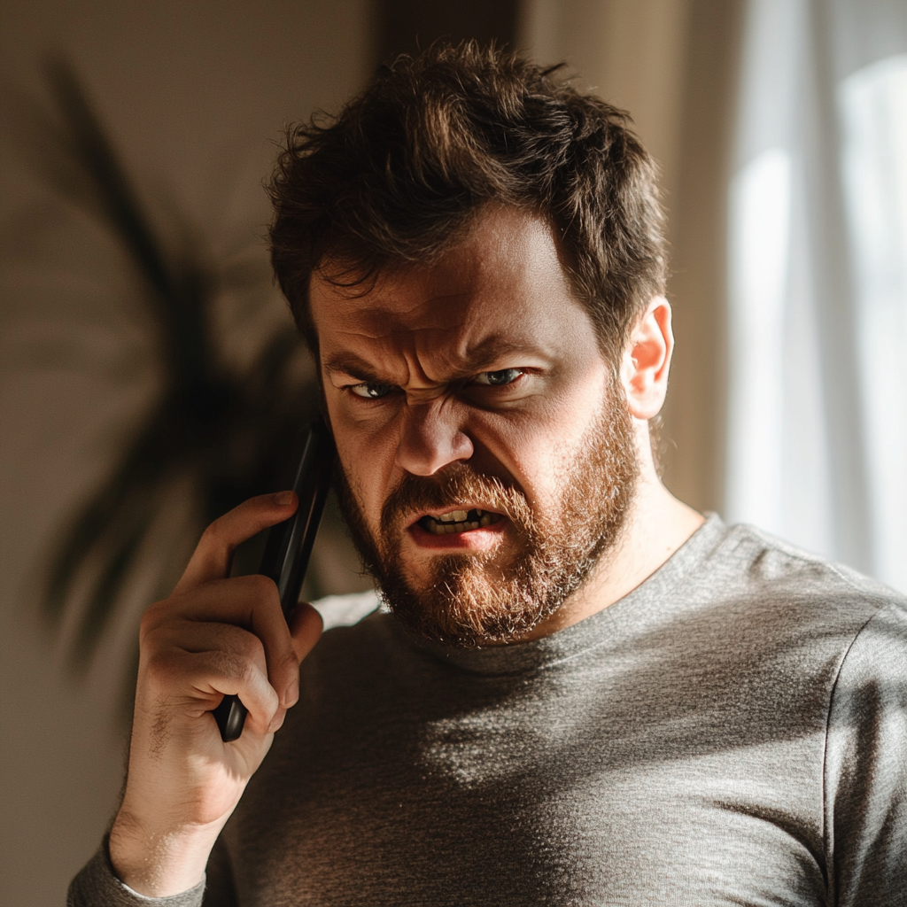 An angry man talking on his phone | Source: Midjourney