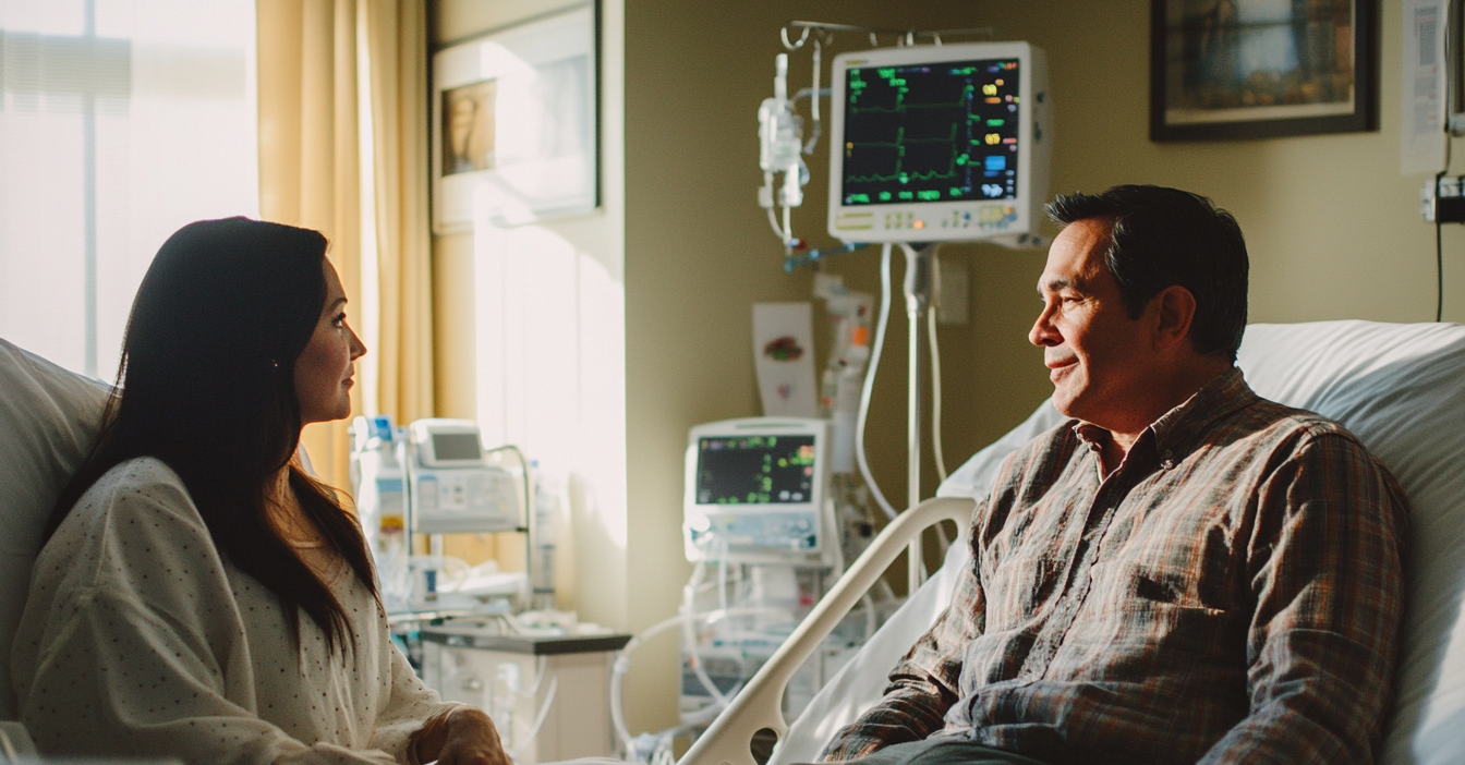 Woman visiting her sick husband in the hospital | Source: Midjourney