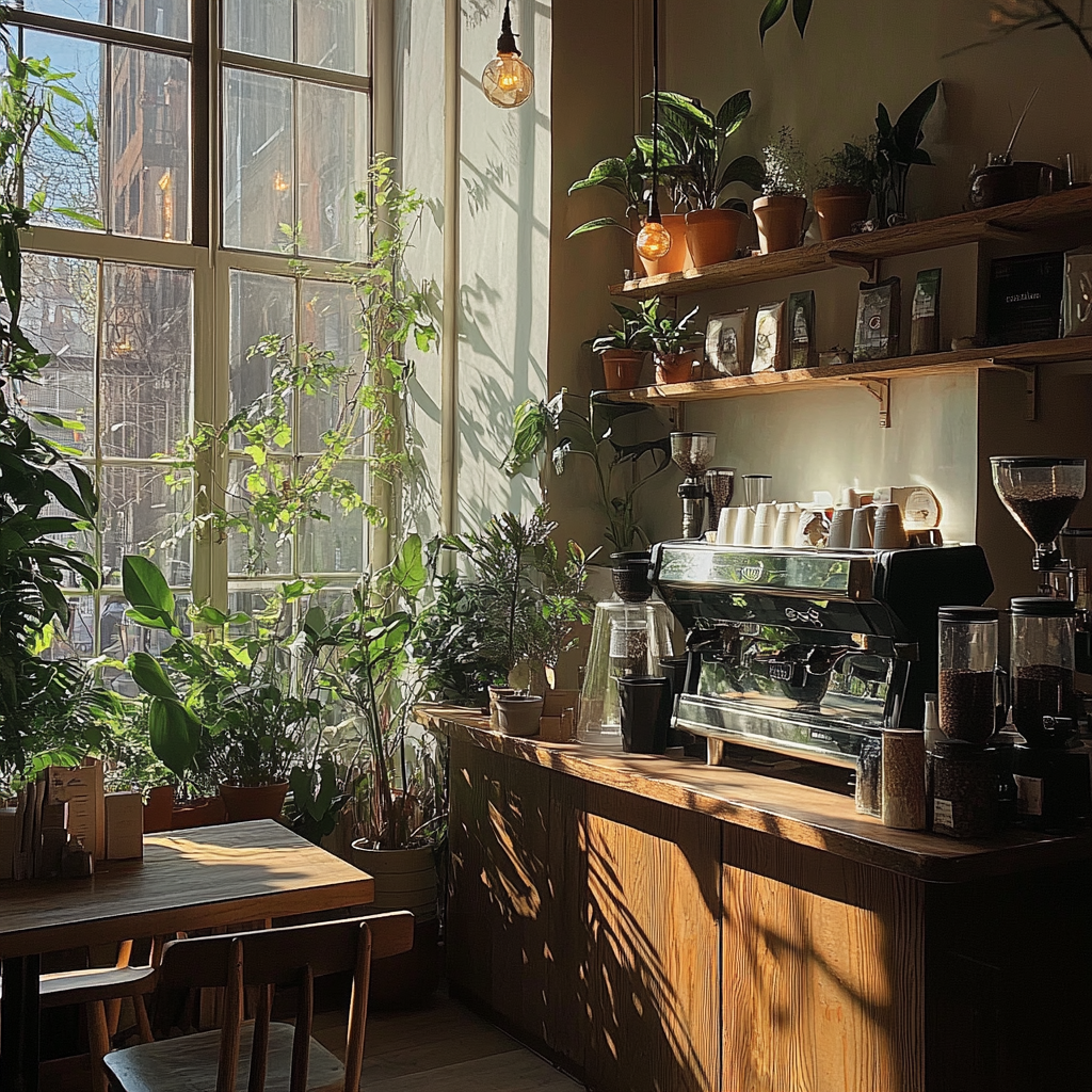 The interior of a coffee shop | Source: Midjourney