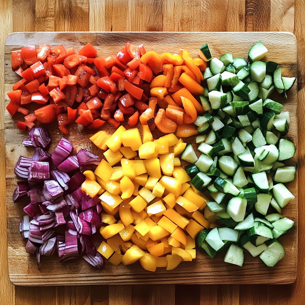 Chopped vegetables on a wooden board | Source: Midjourney