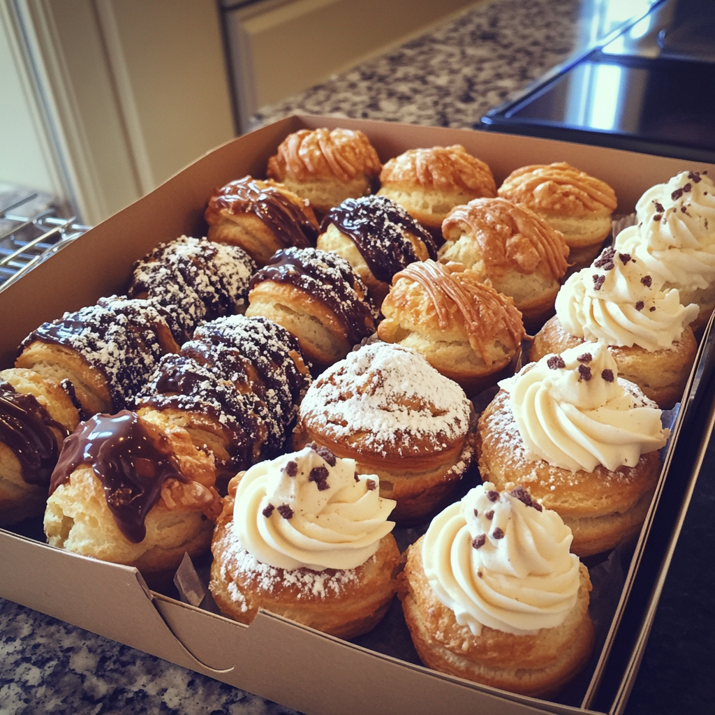 A box of pastries on a counter | Source: Midjourney