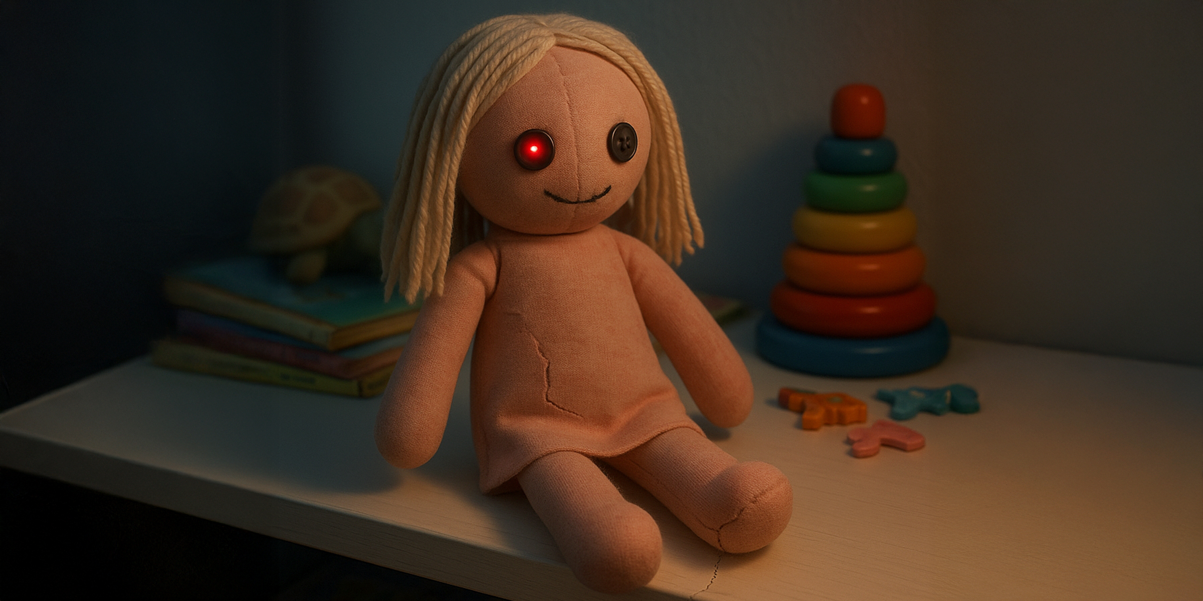 A doll with a red light in it`s eye | Source: Sora