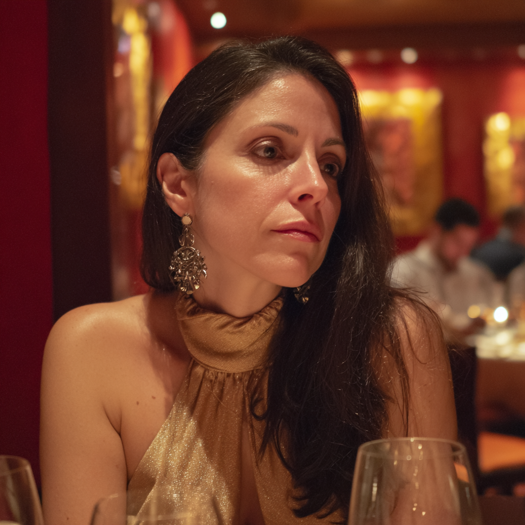An annoyed woman sitting at a table | Source: Midjourney
