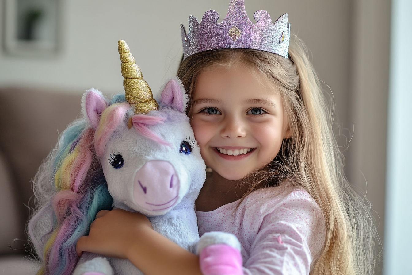 A girl holding a toy unicorn | Source: Midjourney